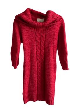 Pink Rose Red Melange Cowl Neck Cable Knit Long Sweater Dress Size S like new